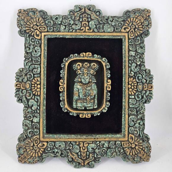Vintage Mayan Zarebski stone Crushed Malachite 3D Wall Art Aztec Mid Century - Picture 1 of 3